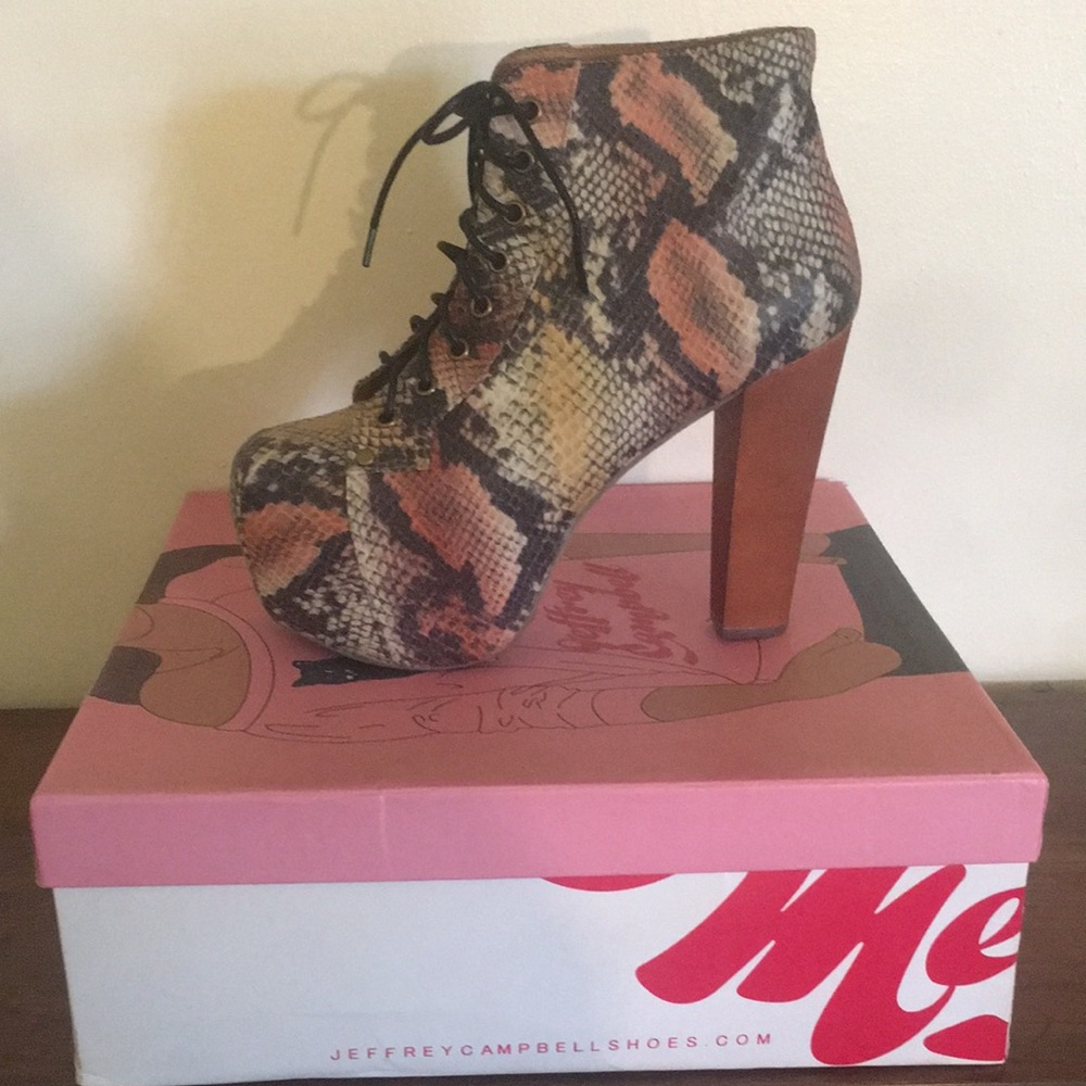 Jeffrey Campbell Snake Print Platform Ankle Boots